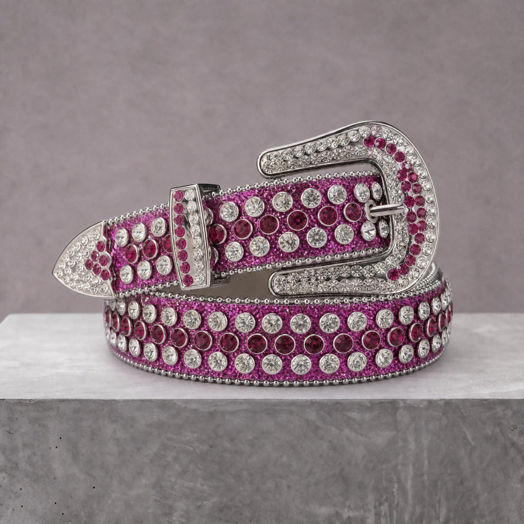 Diamond Rhinestone Belt - Purple/White