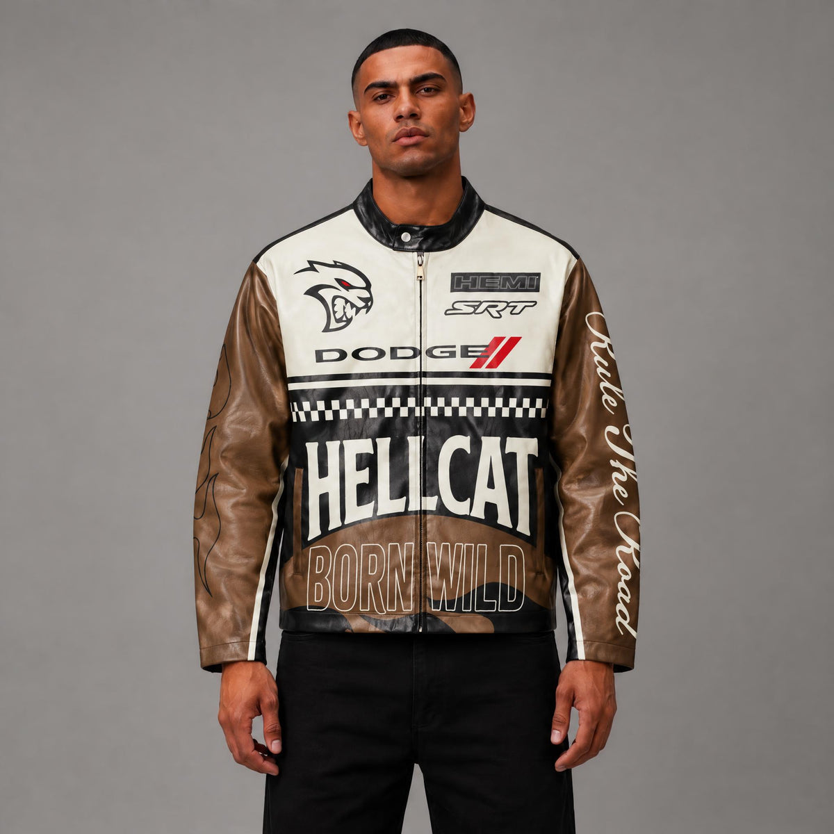 Dodge Hellcat Moto Jacket - Men's Streetwear Moto Jacket