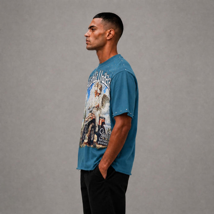 Existence Stone Cropped Tee - Blue