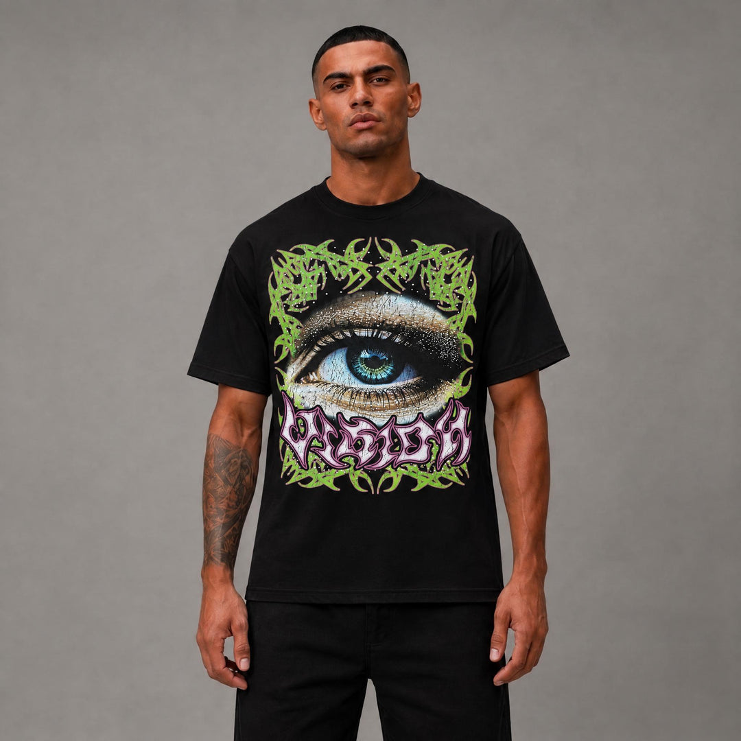 Eye Rhinestone Graphic Tee - Black