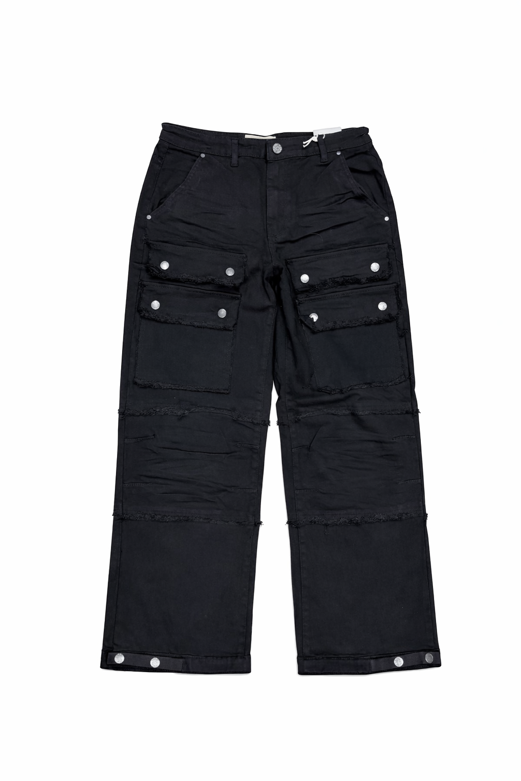 Baggy Cargo Button Jeans - Black