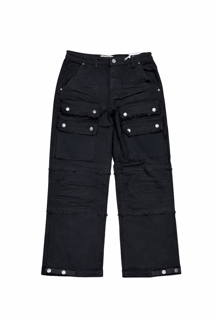 Baggy Cargo Button Jeans - Black