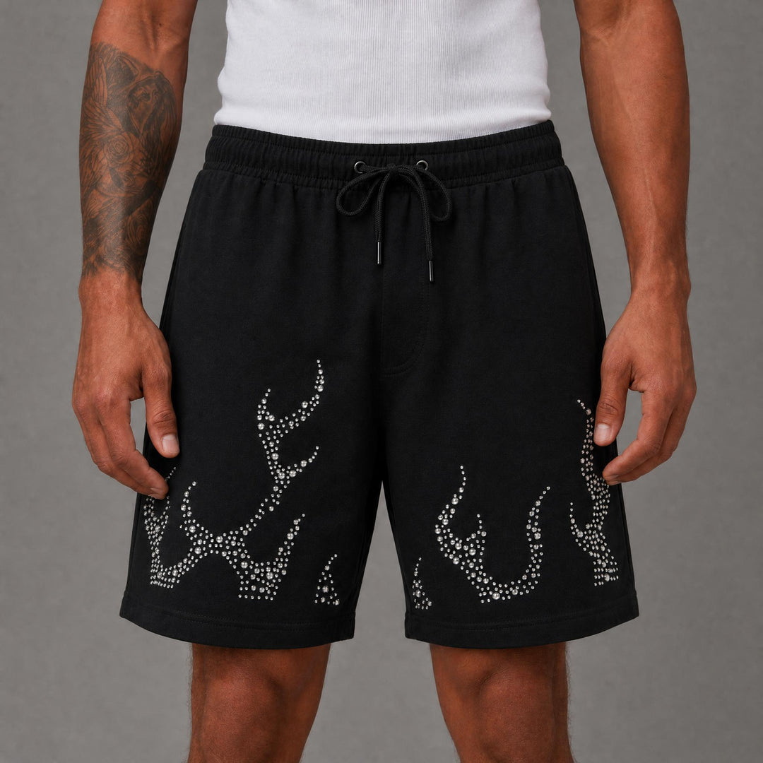 Flame French Terry Shorts "Studded" - Black