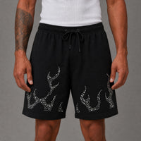 Flame French Terry Shorts "Studded" - Black