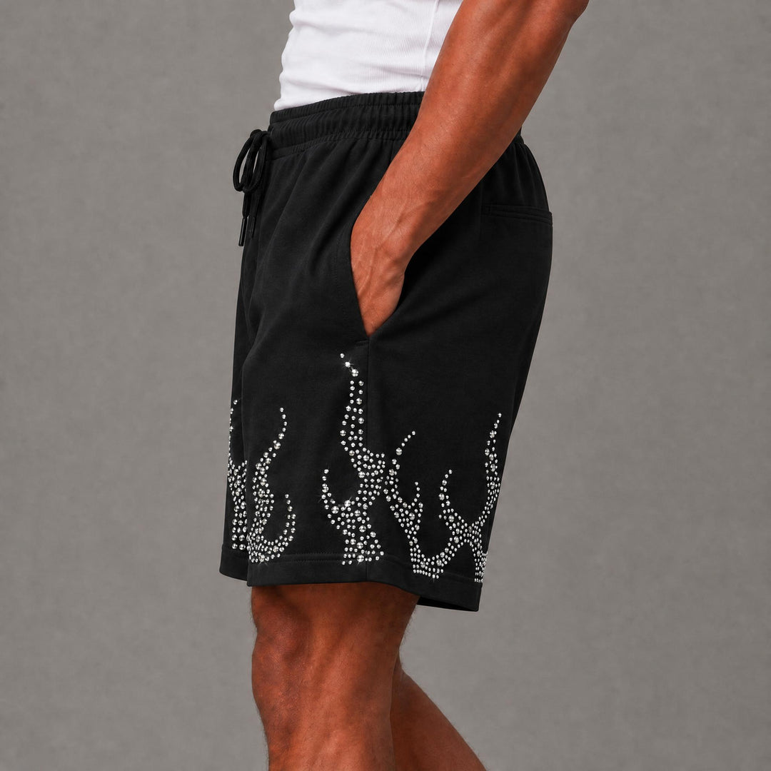 Flame French Terry Shorts "Studded" - Black