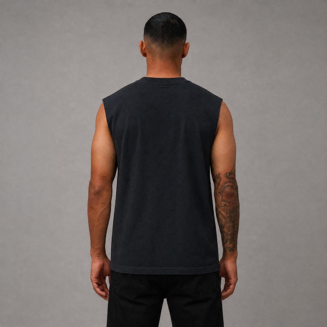 Flame Studded Muscle Tee - Black