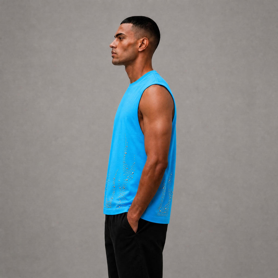Flame Studded Muscle Tee - Blue