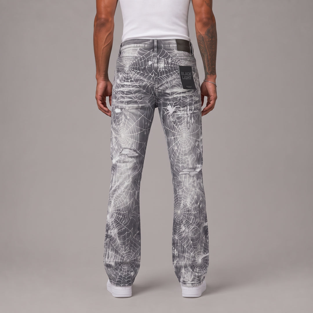 Flare Fit Rip and Repair Spider Web Jeans - Men&