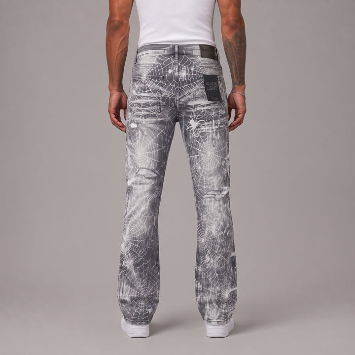 Flare Fit Rip and Repair Spider Web Jeans - Men&