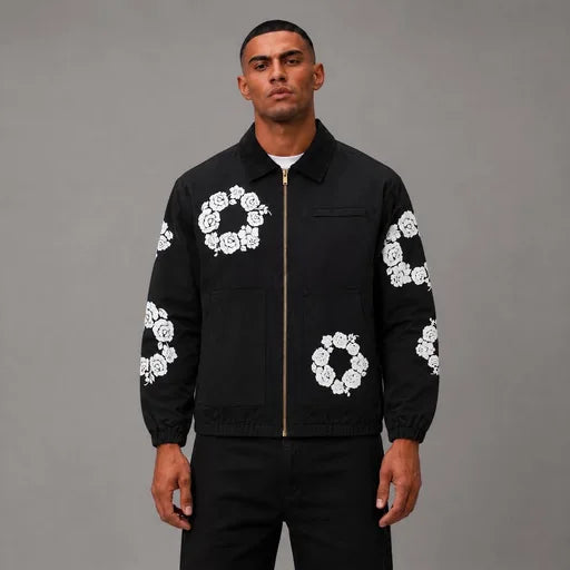 Floral Wreath Workwear Jacket - Men's Streetwear Work Jacket