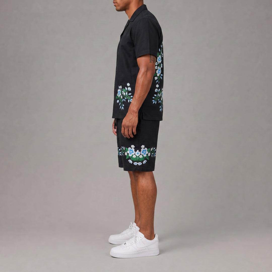 Floral High Density Print Linen Shorts