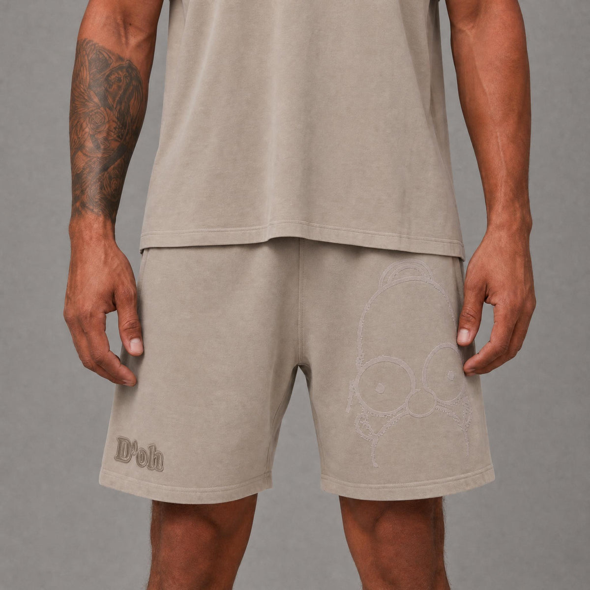 Fm30426 Simpsons-D'oh- Mens Fleece Loose Fit Short - Taupe