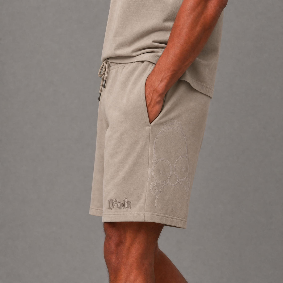 Fm30426 Simpsons-D'oh- Mens Fleece Loose Fit Short - Taupe