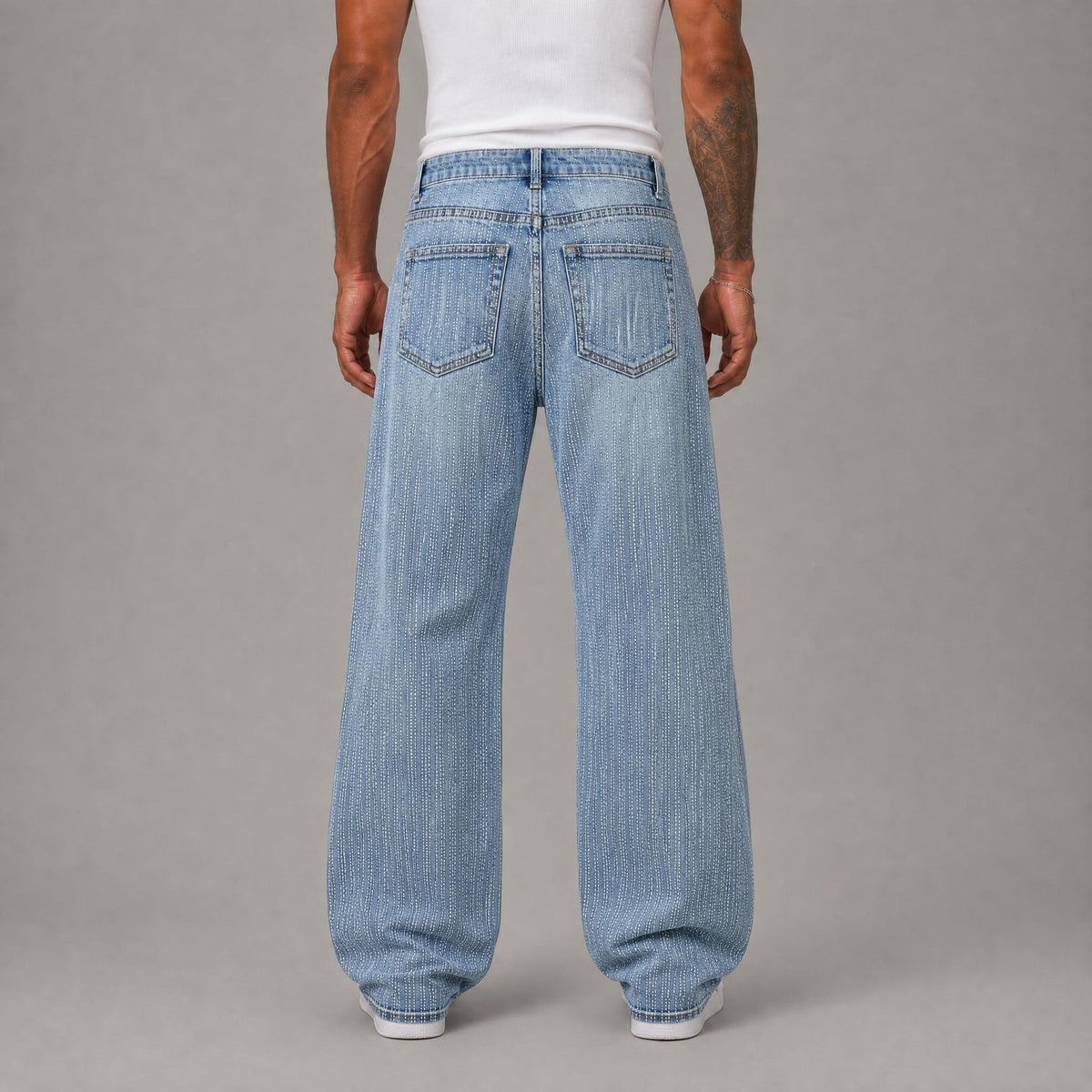 Full Rhinestone Stacked Jeans - Blue