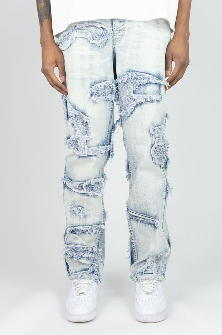 Burlap Patched Jeans - Light Indigo