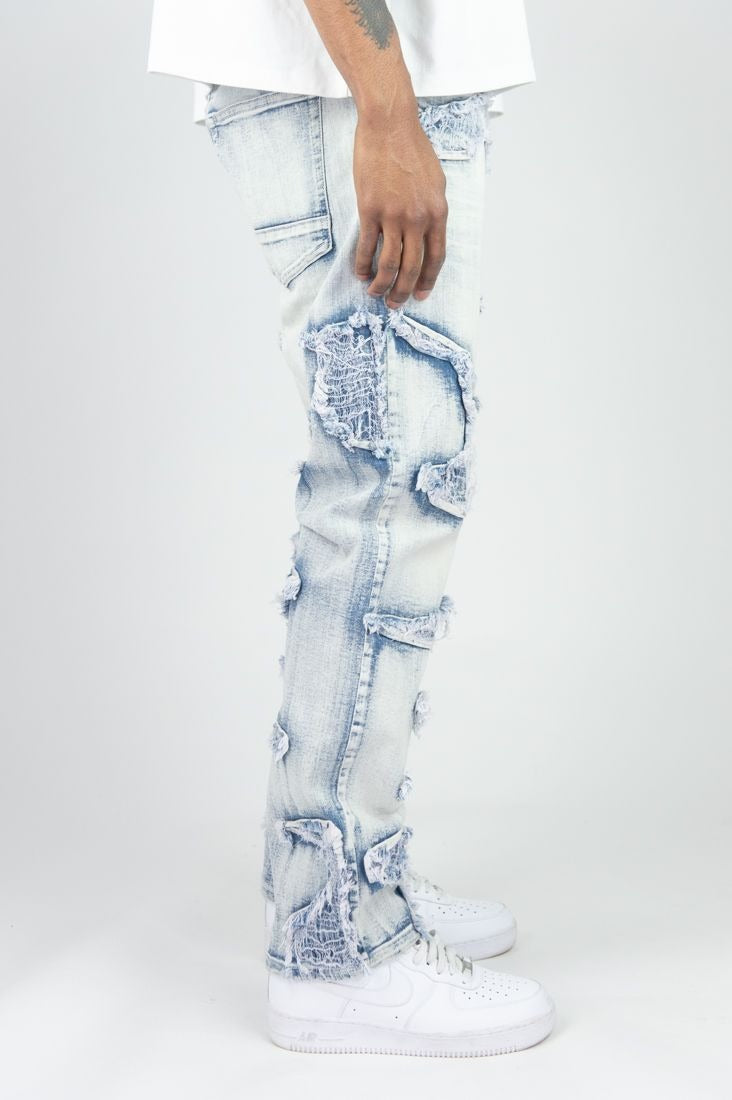Burlap Patched Jeans - Light Indigo