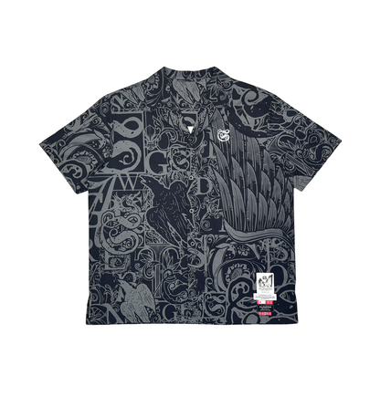 Graffiti Nylon Button Down Tee - Black