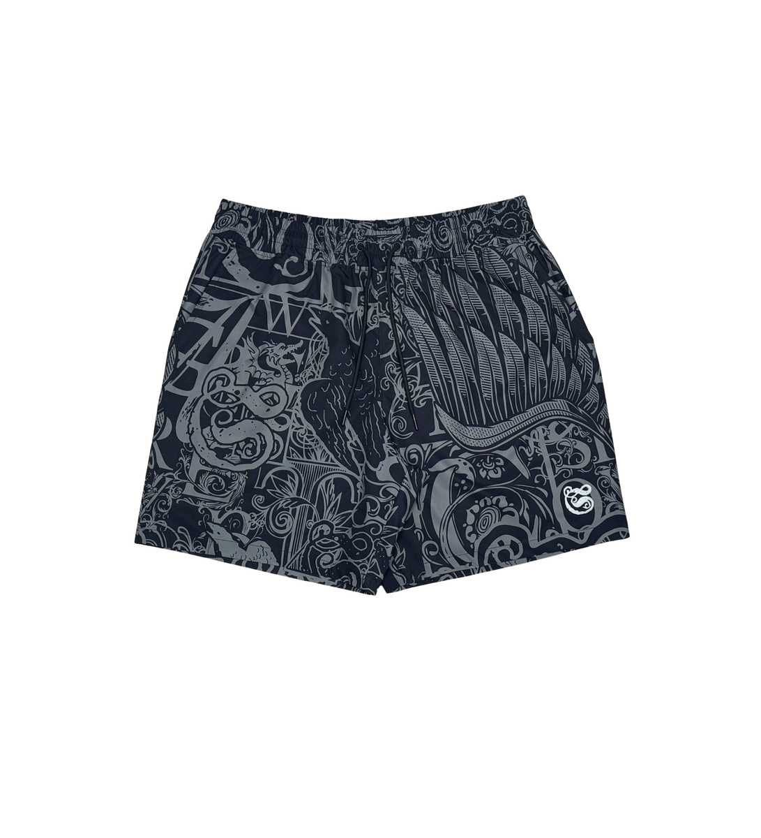 Graffiti Nylon Button Down Shorts - Black