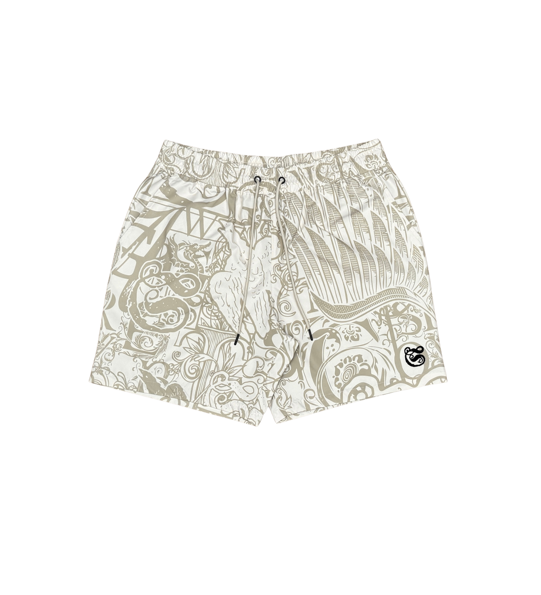 Graffiti Nylon Button Down Shorts - Cream