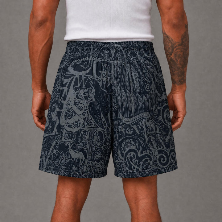 Graffiti Nylon Button Down Shorts - Black