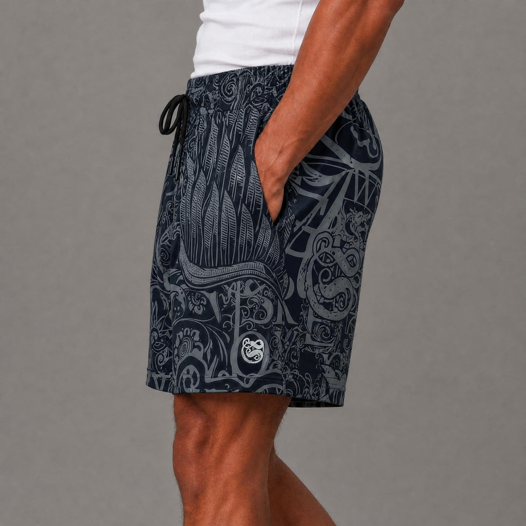 Graffiti Nylon Button Down Shorts - Black