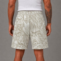 Graffiti Nylon Button Down Shorts - Cream