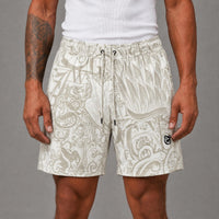 Graffiti Nylon Button Down Shorts - Cream