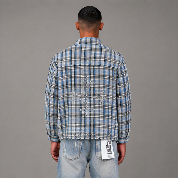 Graphic Plaid Button Up Shirt - Men&