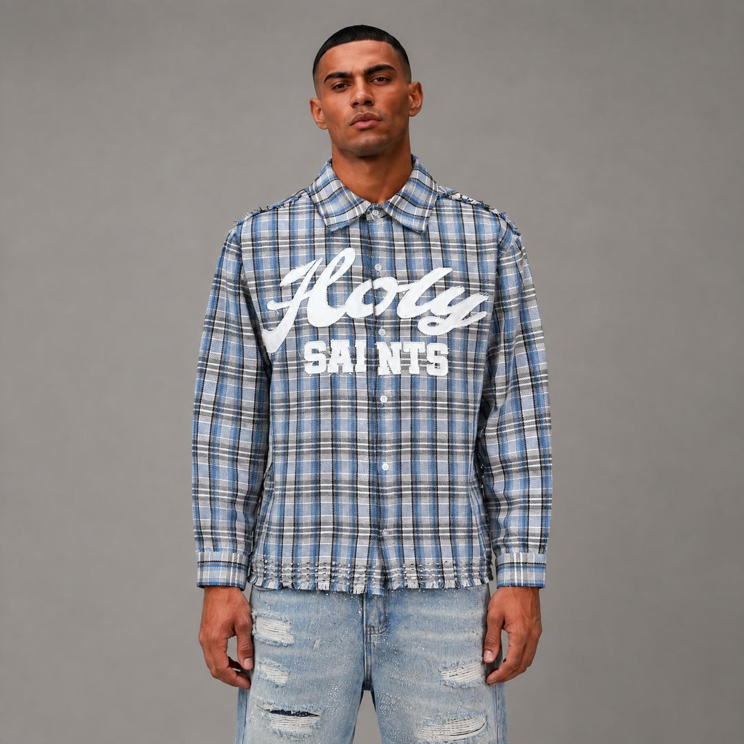 Graphic Plaid Button Up Shirt - Men&