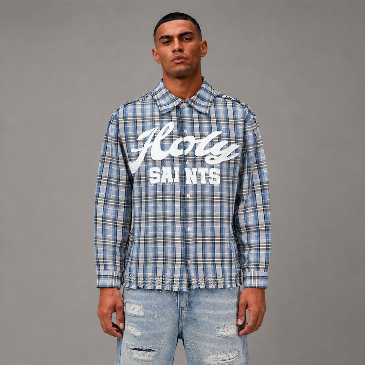 Graphic Plaid Button Up Shirt - Men&