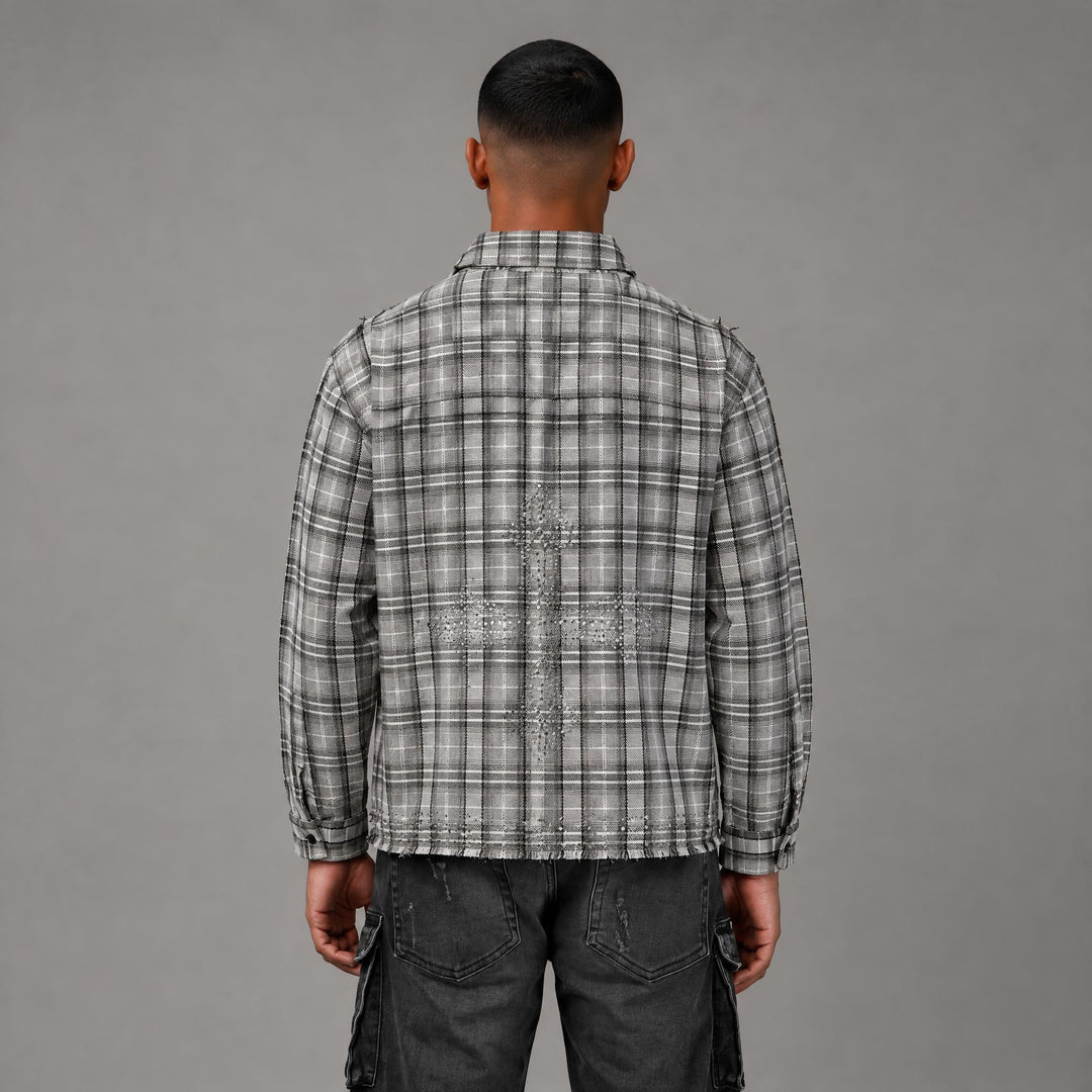 Graphic Plaid Button Up Shirt - Men&