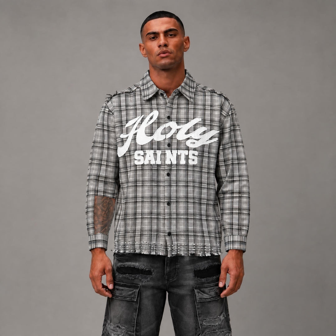 Graphic Plaid Button Up Shirt - Men&