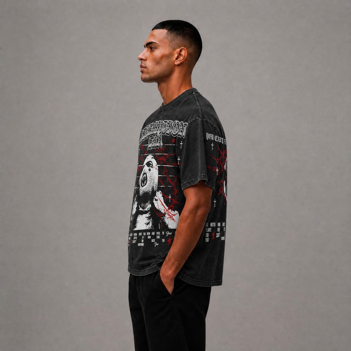 Headen Cropped Tee - Black Acid Wash