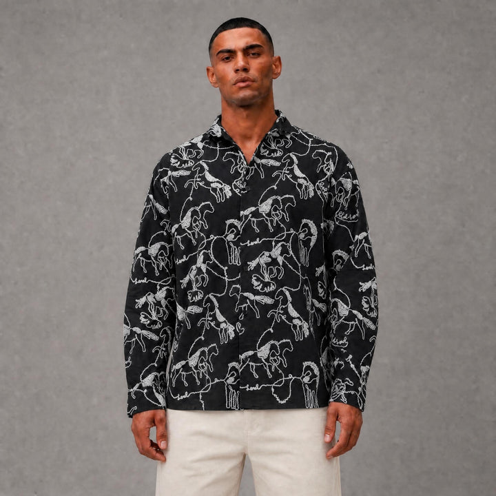 Horses Button Down - Black