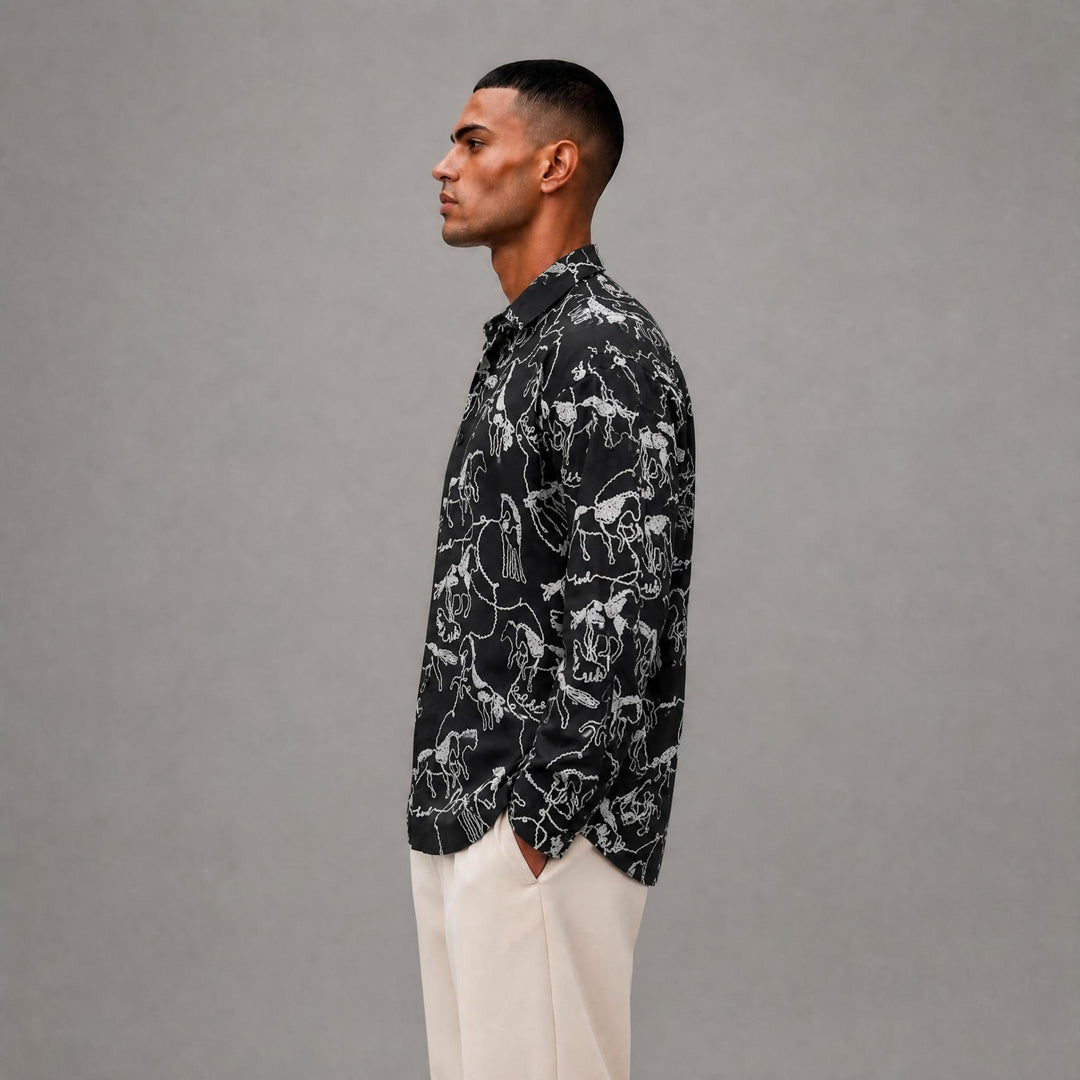 Horses Button Down - Black