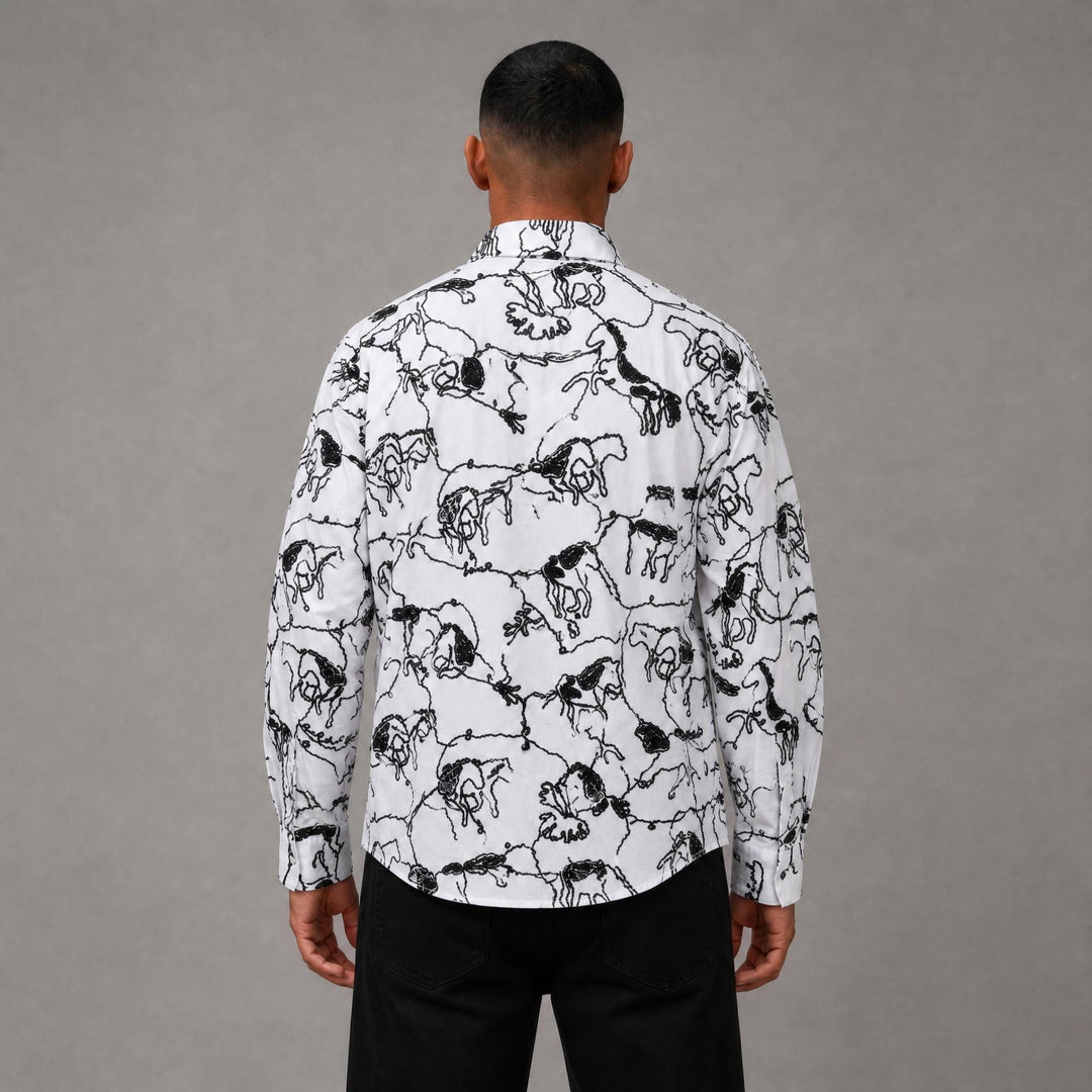 Horses Button Down - White