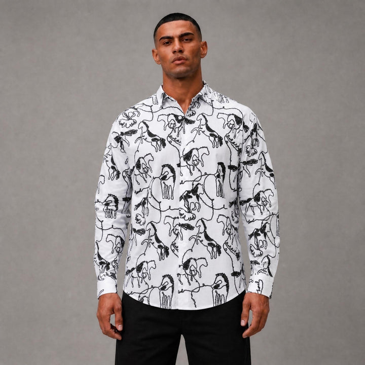 Horses Button Down - White
