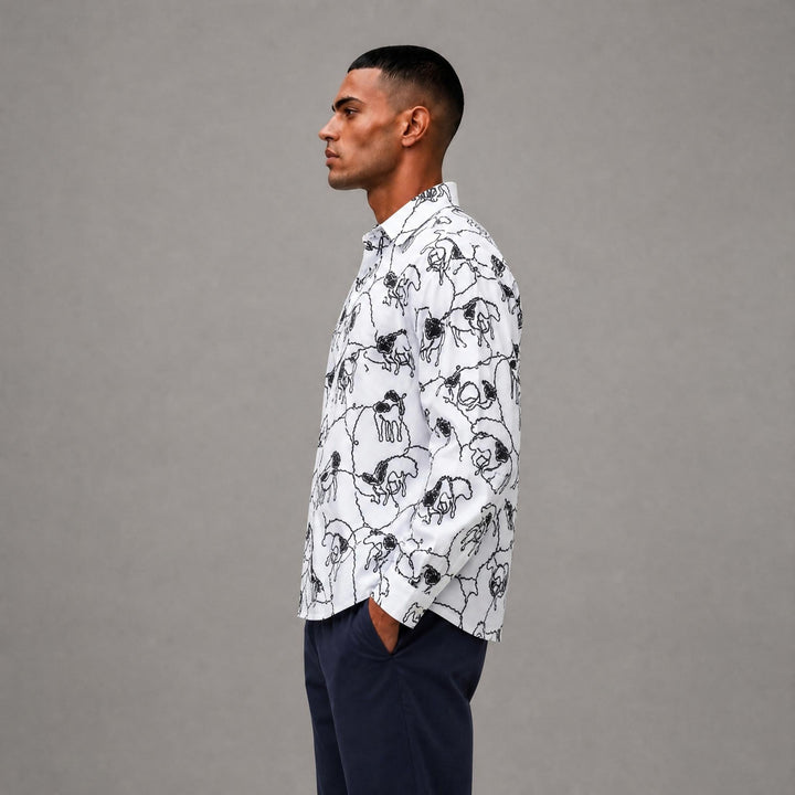 Horses Button Down - White