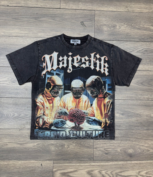 Majestik Brain Culture Fitted Tee - Acid Washed