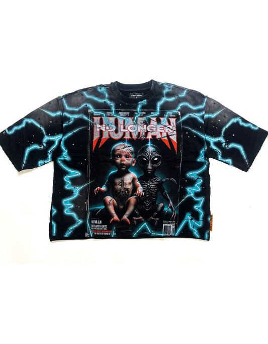 "No Longer" Cropped Tee - Black Acid