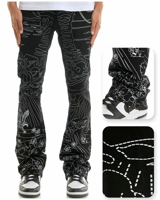 Landscape Print Jeans - Black