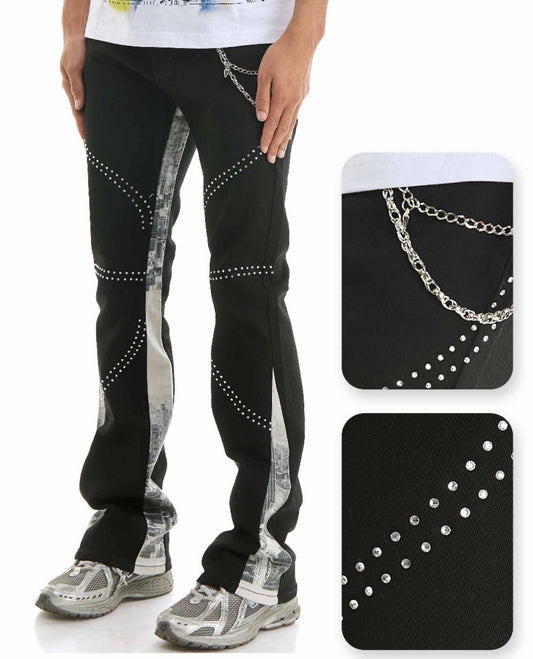 Black Rhinestone Denim Jeans - Black