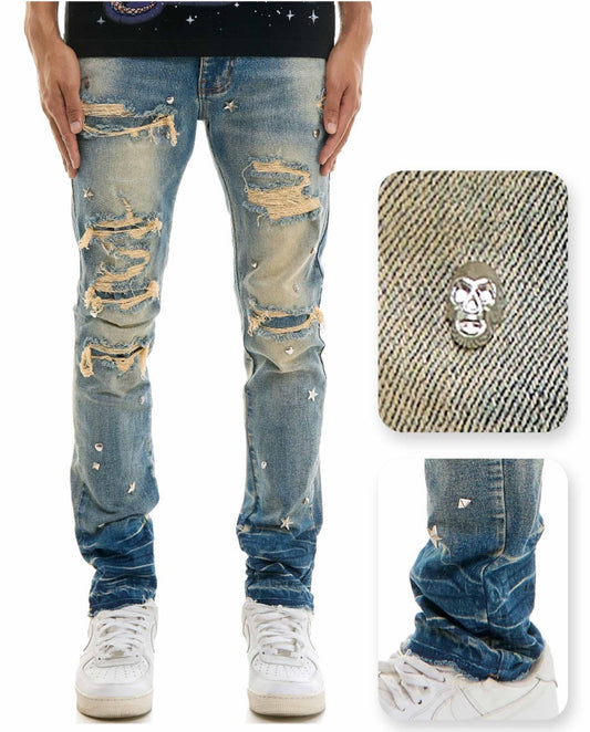 Skinny Jeans W/ Stone Embellishments - Blue