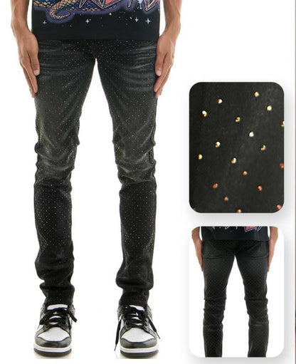 Ombre Rhinestone Jeans - Black