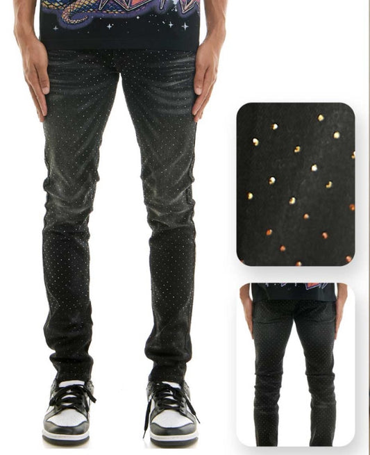 Ombre Rhinestone Jeans - Black
