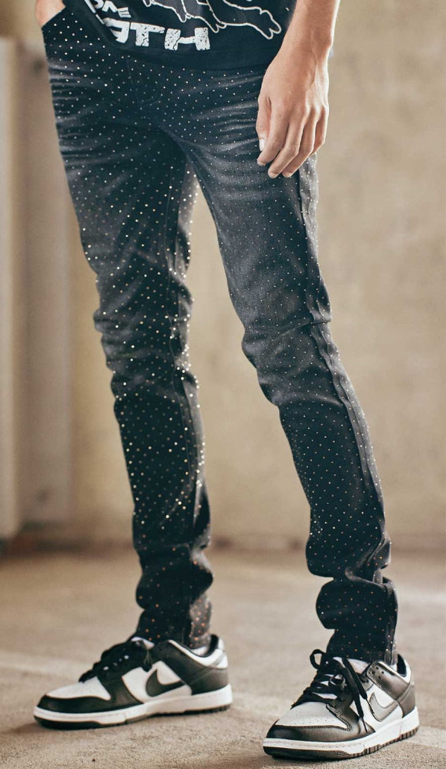 Ombre Rhinestone Jeans - Black
