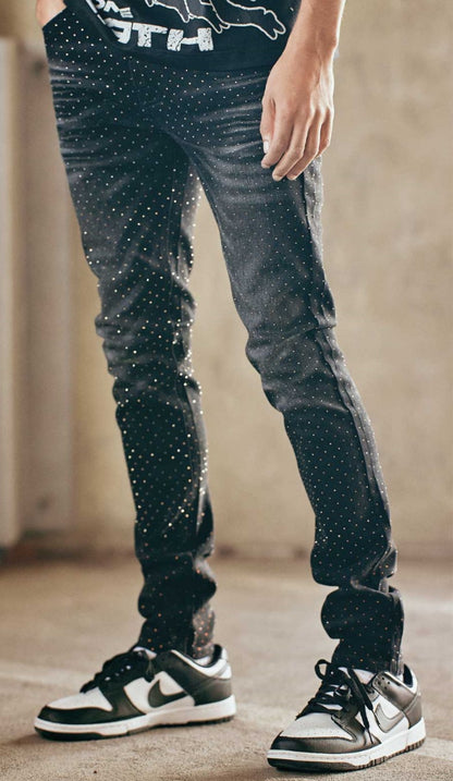 Ombre Rhinestone Jeans - Black