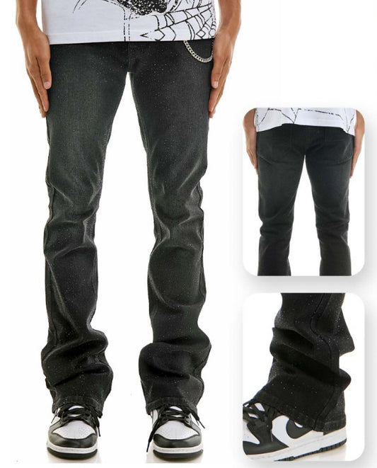 Rhinestone Skinny Flare Jeans - Black