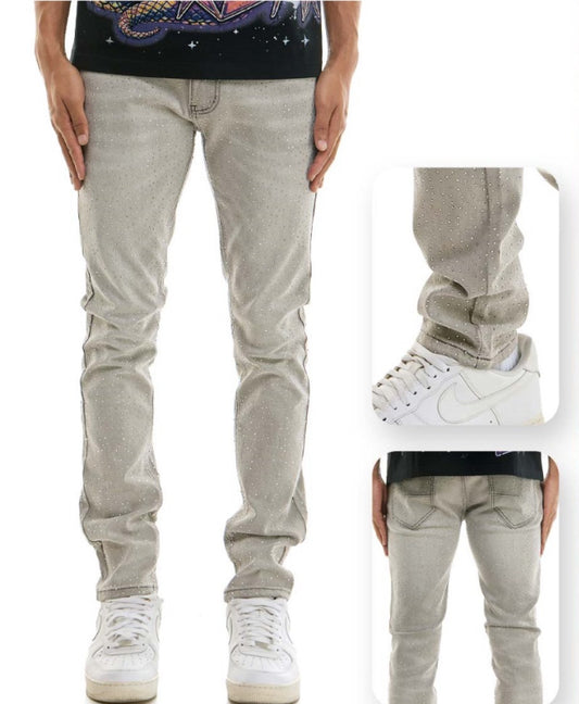 Rhinestone Skinny Jeans - Grey