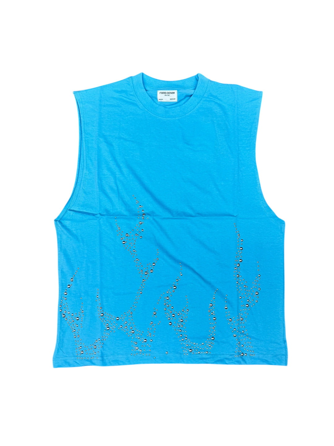 Flame Studded Muscle Tee - Blue